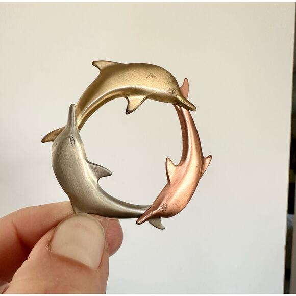 Vintage Dolphin pin silver gold copper sea creature jewelry ocean beach gift - Picture 1 of 3